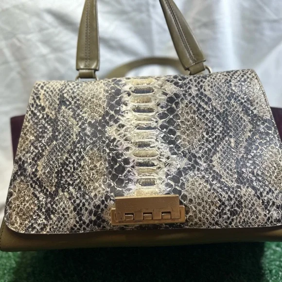 Z-Spoke Zac Posen Green & Burgundy with Snake Skin Pattern Shoulder Bag - Picture 10 of 11